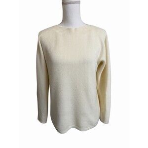 Talbots Petite Women's Large LP Ivory Boatneck  Hip Length Sweater Lambs Wool
